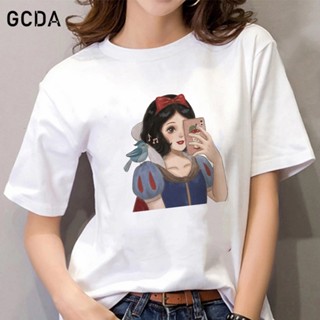 Snow White Princess Selfie Print Girls T-shirt White Harajuku Girl Fashion Street Clothes Disney_01