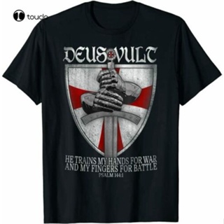 local Deus Vult He Trains My Hands For War Templar Knights T-Shirt Tee Shirt