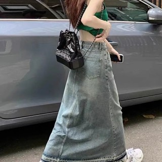 กระโปรงยีนยาว ทรงเอ เอวสูง ทรงหลวม สไตล์ฮาราจูกุ วินเทจ แฟชั่นฤดูร้อน สําหรับสตรี 2023