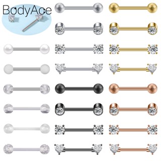 Bodyace 6 ชิ้น คริสตัลอะคริลิค เจาะ สเตนเลส ลิ้น เจาะ สั้น อุตสาหกรรม บาร์เบล เจาะ เครื่องประดับร่างกาย ไฮโปอัลเลอร์จีนิก