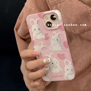 เคสโทรศัพท์มือถือ ซิลิโคนนิ่ม กันกระแทก ลายกระต่ายน่ารัก สีชมพู สําหรับ Apple Iphone 14promax 13 13promax 12 14pro 11