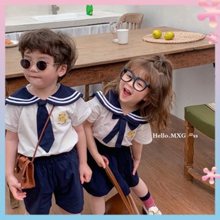 Boys and Girls Navy style short-sleeved shorts pleated skirt set summer childrens baby kindergarten performance uniform school uniform garden uniform