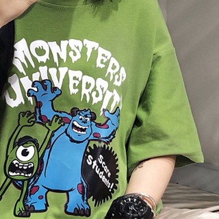 [100% cotton] T-shirt female cartoon printing monster Korean version ins student all-match short-sleeved avocado green c