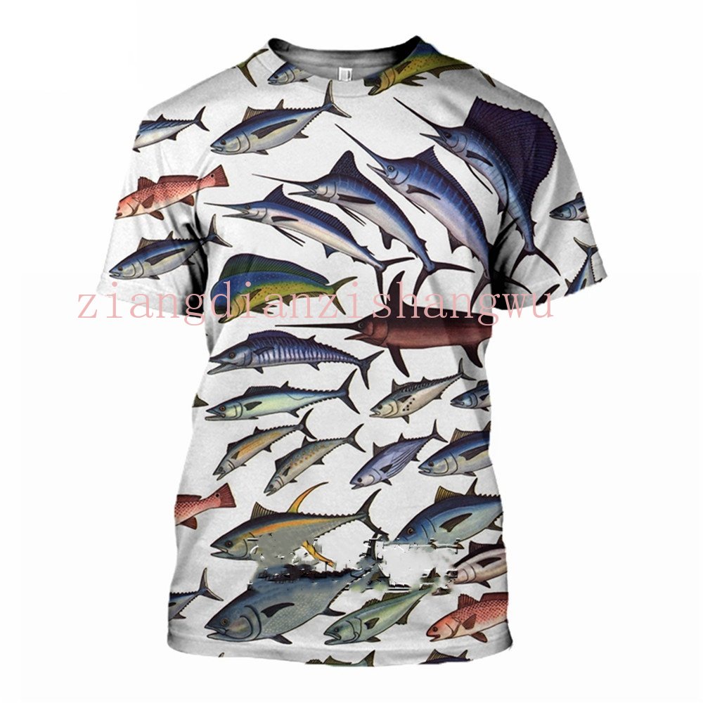เสื้อยืดแขนสั้น พิมพ์ลายปลาทูน่า ปลาคิงฟิช 3 มิติ แฟชั่นสําหรับผู้ชาย