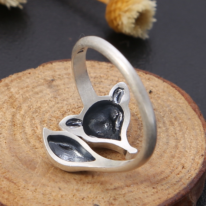 เครื่องประดับ แหวนเงิน แบบเปิด รูปสุนัขจิ้งจอกน้อย สามารถปรับได้ แฟชั่นเรโทร สําหรับผู้หญิง - รูปที่ 2