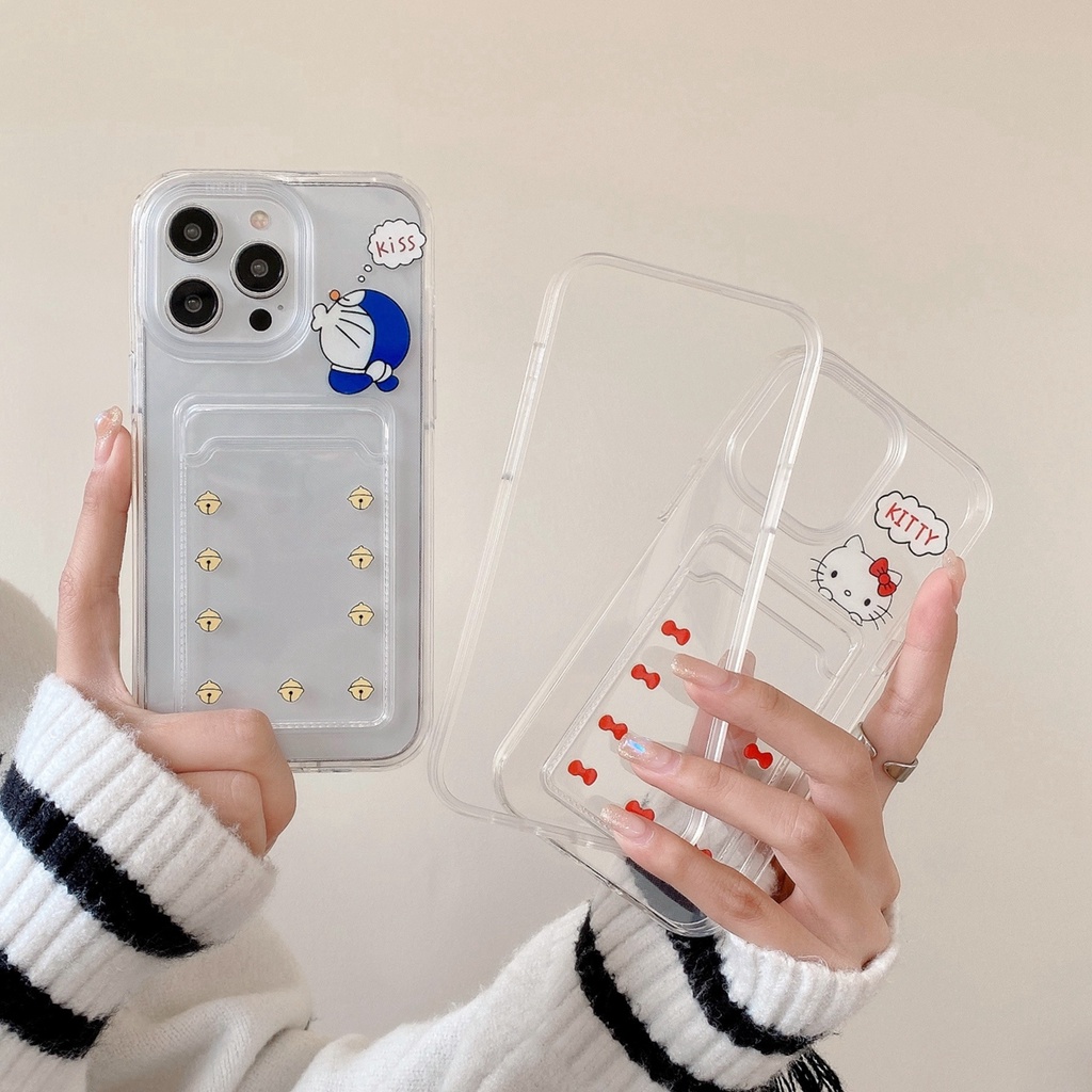 ชุดการ์ดโปร่งใส bell cat ลูกแมว bownot หุ่นยนต์เคสโทรศัพท์สําหรับ iphone 16 17 air 15 6s 7 8 plus XR 11 12 14 13 pro max 2 ใน 1 drop resistance Thicken - รูปที่ 6