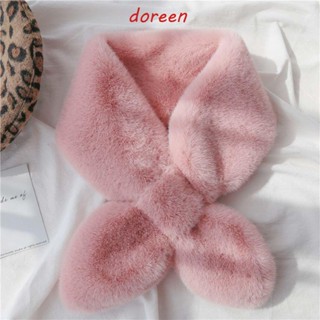 Doreen ผู้หญิง ผ้าพันคอไขว้ อบอุ่น หนา ตุ๊กตา สีพื้น ป้องกันคอ เด็กผู้หญิง สบาย ผ้าพันคอ