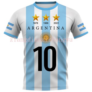 เสื้อยืด ลาย Argentina Number 10 Argentina 3 Stars Jersey สไตล์สตรีท สําหรับผู้ชาย และผู้หญิง