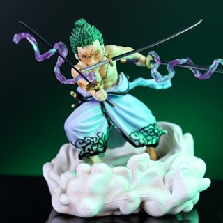 โมเดลฟิกเกอร์ One Piece Q Version the Shock Wave Zoro (Ver.kimono) Battle Scene Stepping on the Cloud Posture ขนาด 10 ซม.