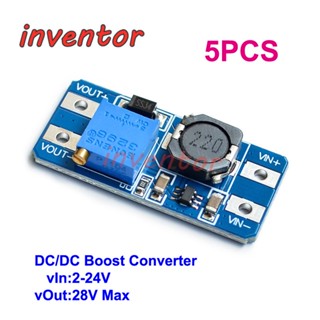 โมดูลแปลงพาวเวอร์ซัพพลาย MT3608 2A DC DC Boost 2-24V เป็น 28V MAX ปรับได้ 5 ชิ้น