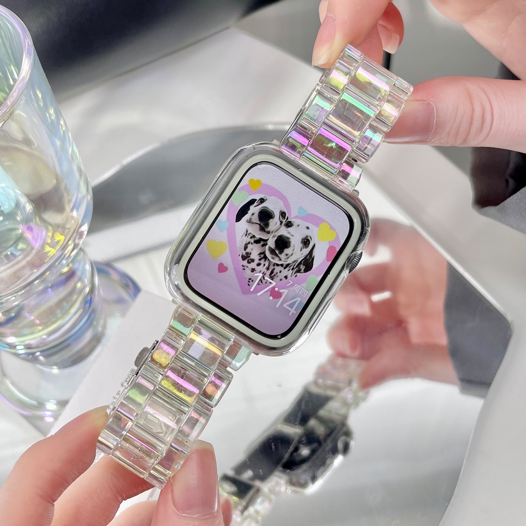 สายนาฬิกาข้อมือเรซิ่นใส สีรุ้ง สําหรับ Apple Watch Ultra 49 มม. 7 8 41 45 มม. 38 40 มม. 42 44 มม. iWatch 6 SE 5 4 3
