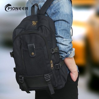 Pioneer Mens Bag กระเป๋าเดินทางกลางแจ้งกระเป๋าเป้สะพายหลังความจุขนาดใหญ่สุดของผู้ชาย ผ้าใบสีทึบทนต่อการสึกหรอ