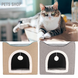 Pets Shop บ้านแมวแบบพับได้ปิดล้อมเตียงถ้ำแมวระบายอากาศอบอุ่นพร้อมลูกบอลตุ๊กตา Scratcher สำหรับในร่ม