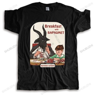 [In Stock] breakfast classic with T-shirt Baphomet men Cotton short sleeve leisure devil Satan demon goat Tee Top S_02