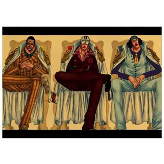 โปสเตอร์กระดาษคราฟท์ One Piece Three Admirals สไตล์เรโทร สําหรับตกแต่งคาเฟ่ บาร์