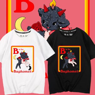 Baphomet Satan T-Shirt Crew Neck Cute Devil Print เสื้อวินเทจ_03