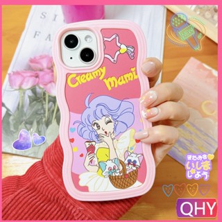 Qhy - เคสโทรศัพท์มือถือ ซิลิโคนนิ่ม ลายการ์ตูนแมวร้องเพลง ขอบหยัก สีชมพู สําหรับ iphone 6 7 8 plus XR 11 12 13 14 pro xs max se2