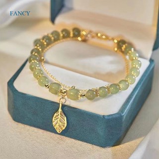 Fancy สร้อยข้อมือ ประดับลูกปัดหยกธรรมชาติ สีทอง หรูหรา สําหรับผู้หญิง