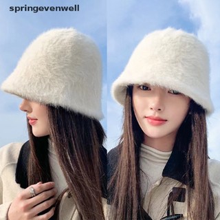 [springevenwell] หมวกบักเก็ต ขนกระต่าย แบบนิ่ม ให้ความอบอุ่น แฟชั่นฤดูหนาว สําหรับผู้หญิง พร้อมส่ง