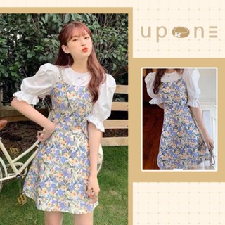 ใส่ไปถ่ายรูปคาเฟ่น่ารักๆ  ชุดเข้าเซ็ตลายดอกไม้  เสื้อแขนพอง  ชุดเดรสสั้นเเขนพองลายดอกไม้