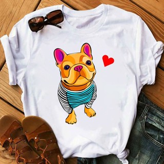 Kawaii French Bulldog T Shirt Women Dog Lover Top Tees Femme Summer Top Female Aesthetic Clothes Graphic T-shirt Ca_04