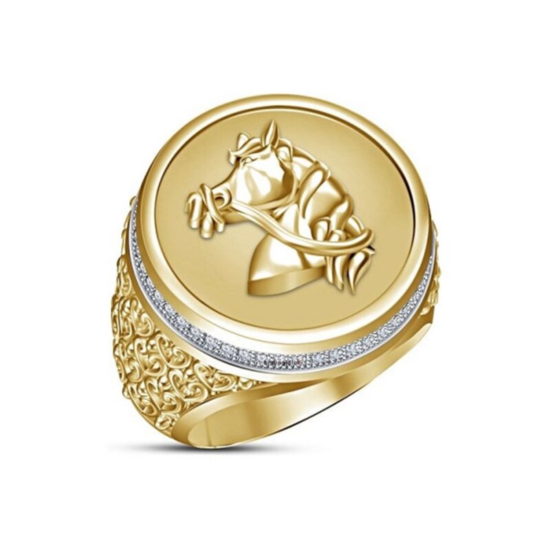 bls ม้าหัวแหวน Zircon แหวนผู้ชายแฟชั่นเครื่องประดับคุณภาพสูงโปรโมชั่นผู้หญิงผู้ชายแหวนทองสี Hip Hop สแตนเลส 90z