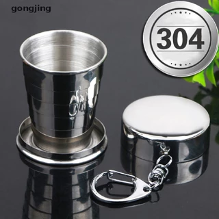 [Gong]แก้วน้ําสเตนเลส พับได้ พร้อมพวงกุญแจ แบบพกพา ยืดหดได้
