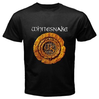 YUANL5 White Snake Whitesnake Logo Black Casual Short Sleeve Tops Printed 100% Cotton Mens T-shirt Plus Size Birth_01