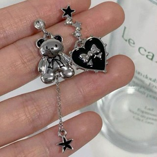 Bear Star Pendant Earrings Girls New Love Bow with Drill Earrings No Ear Holes Women Long Asymmetrical Sweet Cool Earrings Women