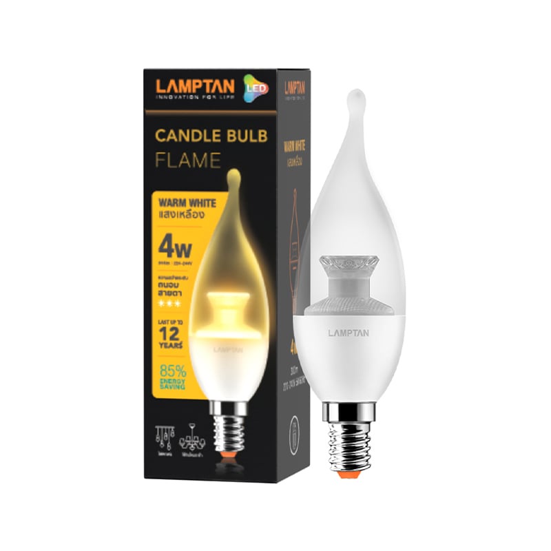 หลอดไฟ LED 4 วัตต์ Warm White LAMPTAN รุ่น FLAME E14