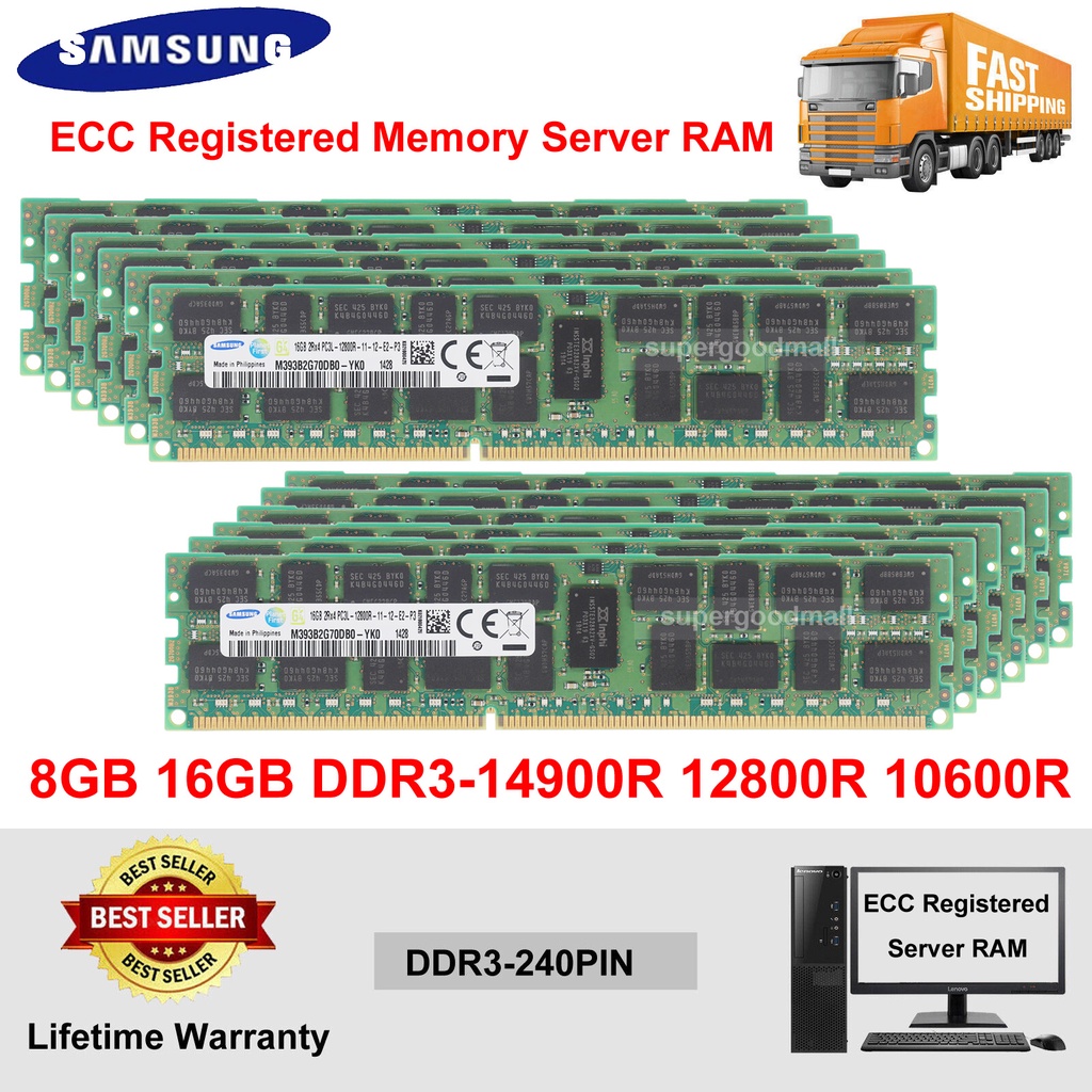 Samsung 16GB 2RX4 PC3-14900R 12800R 10600R DDR3L DDR3-866MHz 1600MHz 1333MHz ECC หน่วยความจําเซิร์ฟเ