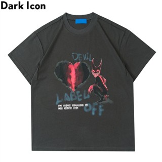 ┋№❃Dark Icon Devil Heart Tshirt Men Summer Round Neck Hipster T-shirt Short Sleeve Cotton Tee Shirts Grey White_03