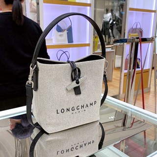 Longchamp กระเป๋าถือ กระเป๋าสะพายไหล่ ผ้าแคนวาส ทรงบักเก็ต สําหรับสตรี