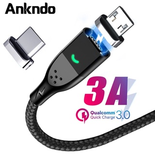 Ankndo  สาย USB แม่เหล็ก Micro USB 3 แอมป์ สำหรับ iPhone Samsung LED ขนาด 1 เมตร ซิงค์ข้อมูลชาร์จเร็ว