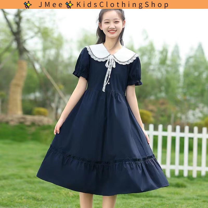 [สปอต] 3-14 ปี ชุดเดรสสาวสาวอายุ 12-15 ปีนักเรียนมัธยมต้นนักเรียน 13 สาววิทยาลัยลมพัดผ่านหัวเข่ายาวกระโปรง