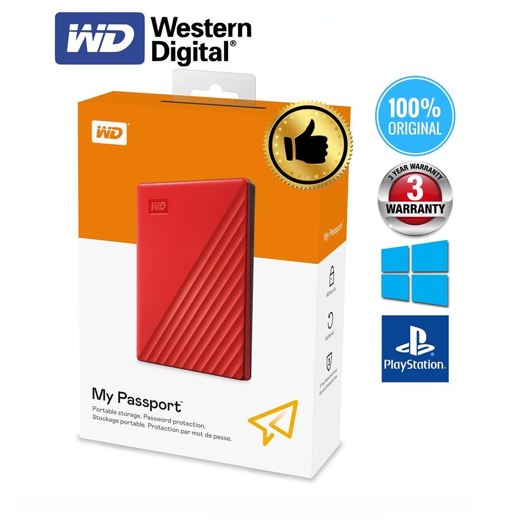 Wd My Passport 2TB: ฮาร์ดดิสก์ภายนอก แบบพกพา USB3.0 รองรับ Windows MacOS PS2 3 4 พร้อมกระเป๋าฟรี
