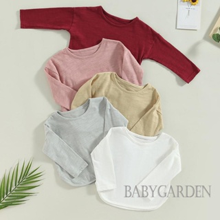 Babygarden-6m-5y เสื้อยืดคอกลม แขนยาว สีพื้น สําหรับเด็ก