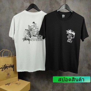 Stussy เสื้อยืดคอก ลมแขนสั้นผ้าฝ้ายสีดําสีขาวสไตล์ฮิปฮอปสําหรับผู้ชายผู้หญิง