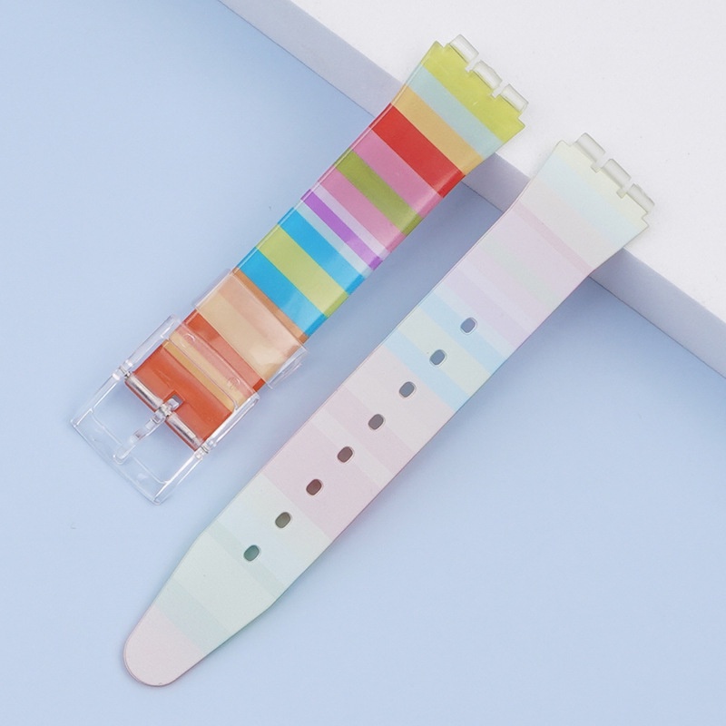 SWATCH สายรัดโปร่งใสบางพิเศษสําหรับ ตัวอย่าง 16 มม. 17 มม. 19 มม. แฟชั่นสายรุ้งสร้อยข้อมือสายนาฬิกาเปลี่ยน