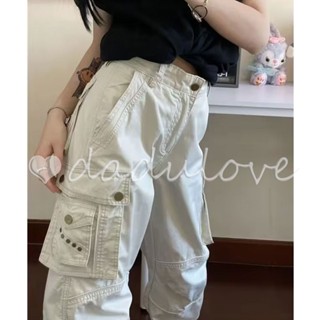 DaDulove💕 New American Style Large Pocket Casual Pants High Waist Loose Wide Leg Pants Womens Wide Tube Pants