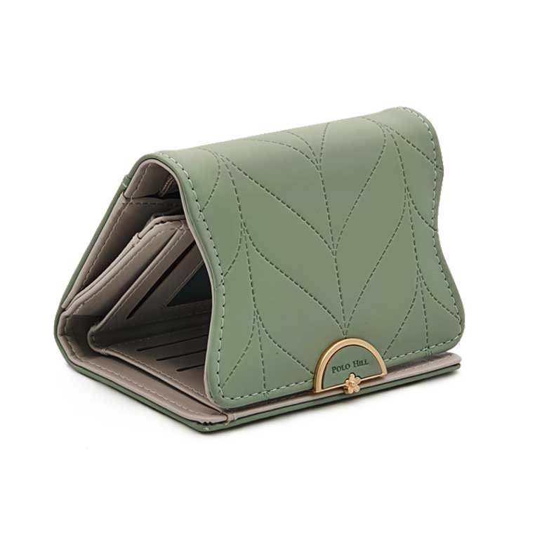 Polo HILL Ladies Leaf Inspired Stitching Tri-Fold Wallet PW120