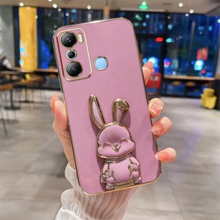 เคสโทรศัพท์มือถือ TPU ลายกระต่ายหน้ายิ้ม พร้อมขาตั้งกล้อง หรูหรา สําหรับ Infinix Hot 20 20i 20S 20 Play X6826 X6826B X665C X665E X6827 X6825 2023