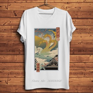 tshirtเสื้อยืดคอกลมฤดูร้อนเสื้อยืดแขนสั้นลําลอง พิมพ์ลายมังกร ukiyo-e Dragon Kaiju แฟชั่นฤดูร้อน สไตล์ญี่ปุ่น สําหรับผู้