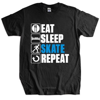 เสื้อยืด ผ้าฝ้าย พิมพ์ลาย Eat Sleep Ice Skate เหมาะกับฤดูร้อน สําหรับผู้ชาย