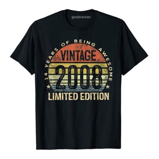 Cotton T-Shirt 14 Year Old Gifts Vintage 2008 Limited Edition 14th Birthday for Men Clothing Graphic Tee Top Custom_03