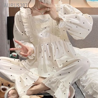 Taurus307 แขนยาว Dot พิมพ์ชุดนอนชุดผู้หญิงน่ารักหลวมหรูหรา Jacquard กางเกงชุดนอน Loungewear