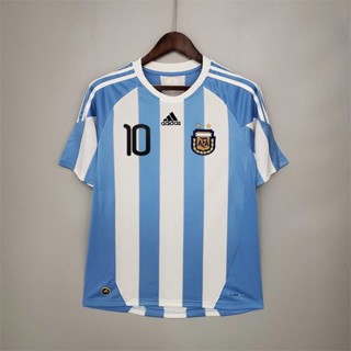 เสื้อกีฬาแขนสั้น ลายทีมชาติฟุตบอล Argentina 2010 ชุดเหย้า คุณภาพสูง สไตล์เรโทร