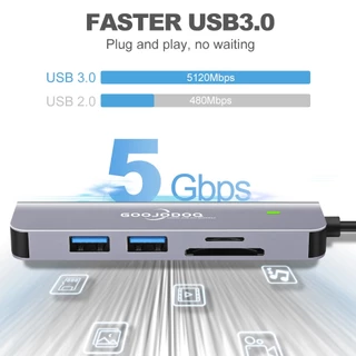 GOOJODOQ USB 3.0 HUB Type C Adapter แล็ปท็อปสำหรับ MacBook iPad อุปกรณ์เสริมส่วนขยาย PD Charger Port