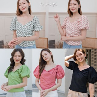 TP463 Linen Top เสื้อผ้าลินิน สีดำ ทรงแขนพอง