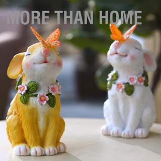  More than Home รูปปั้นสวนพลังงานแสงอาทิตย์กระต่ายกับผีเสื้อชาร์จพลังงานแสงอาทิตย์มือทาสีเรซิ่นสังเคราะห์ไฟรูปปั้นพลังงานแสงอาทิตย์